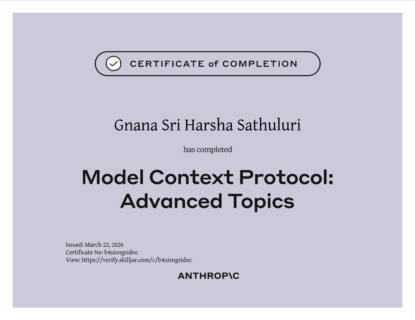 Certificate: Model Context Protocol: Advanced Topics