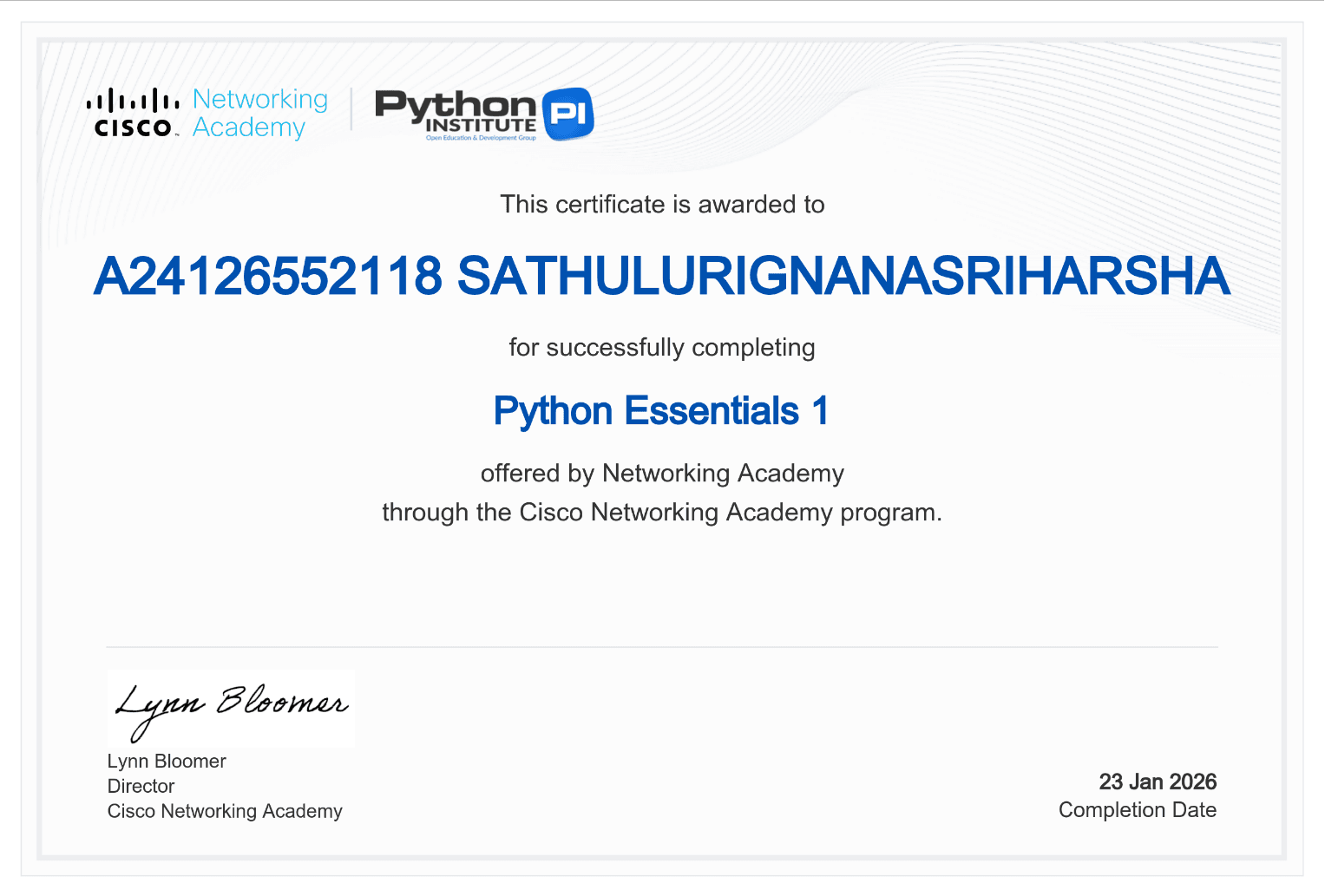 Certificate: Python Essentials 1